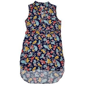 Hutch Dress Size Medium Blue Floral Sleeveless Shift High Low Belted Stretch‎